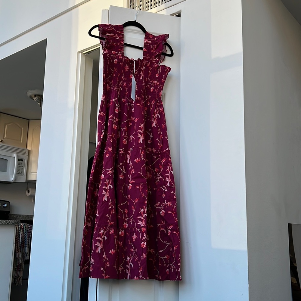 Hill house home Ellie nap dress medium burgundy botanical midi